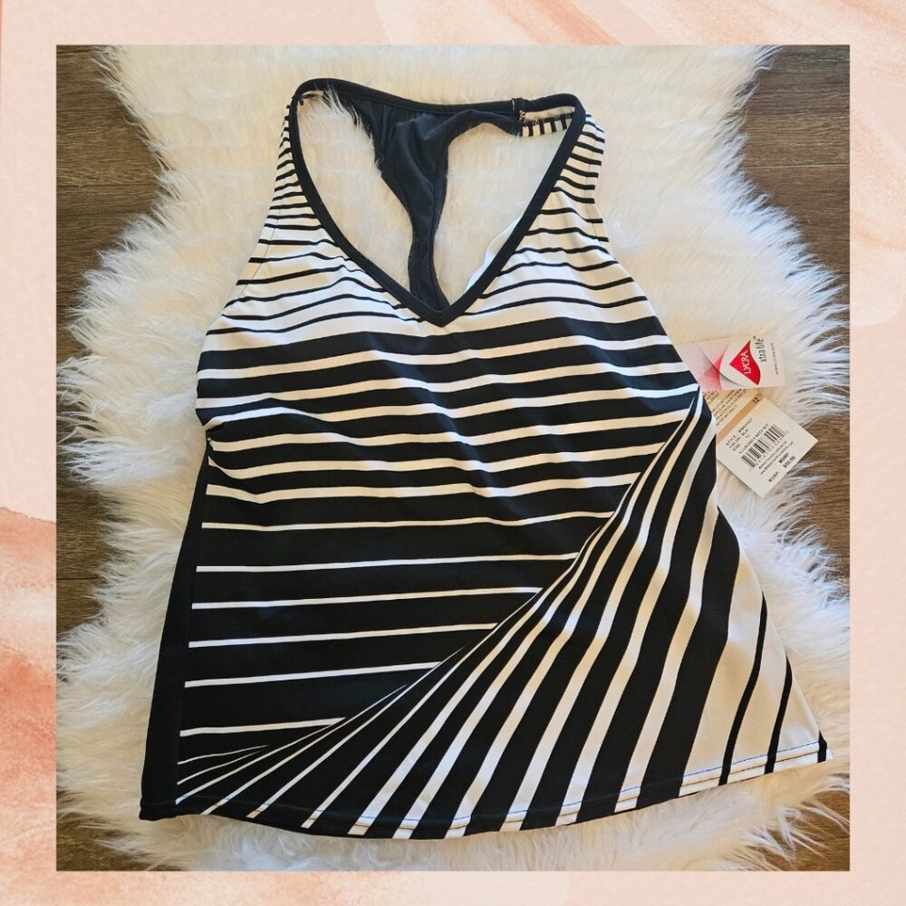 Maxine Of Hollywood Black & White Striped Tankini